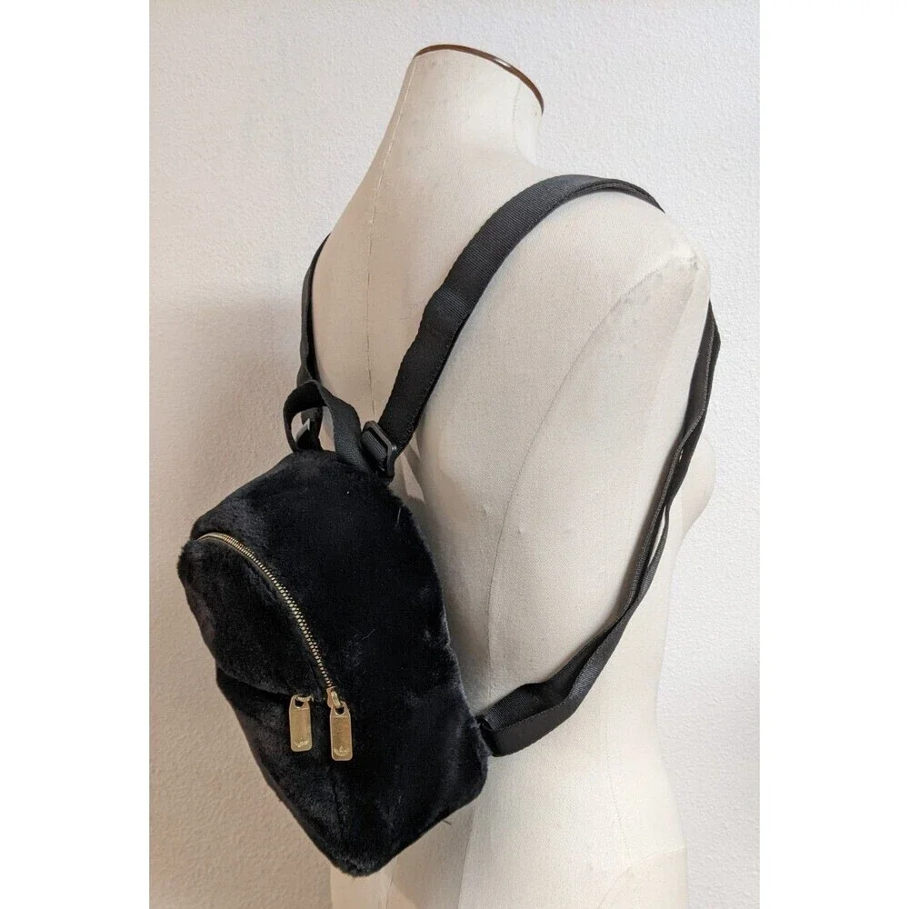 ADIDAS Black Faux Fur Adjustable Mini-Backpack Gold Trefoil Hardware - Picture 10 of 16